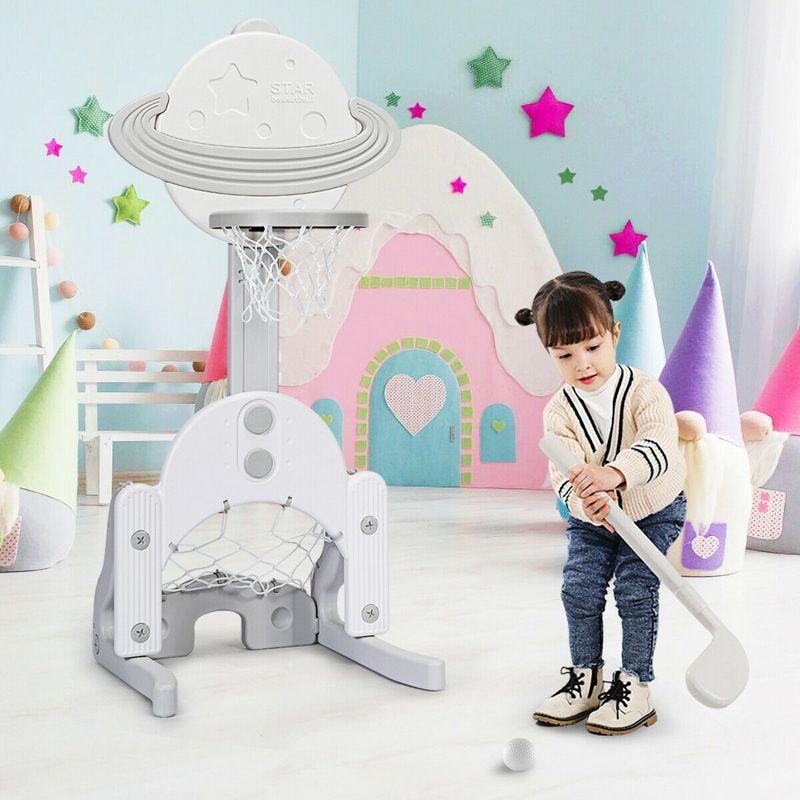 Costway 3 in 1 Kids Basketball Hoop Set Adjustable Sports Activity Center w/ Balls White