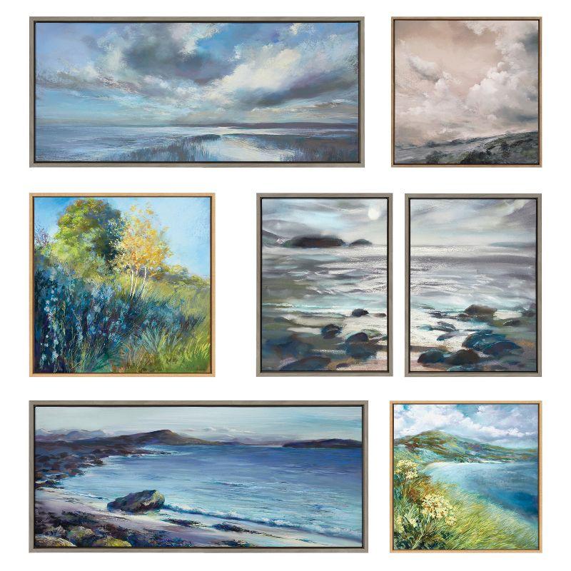 18" x 40" Sylvie The Tide Waits for No Man Framed Canvas by Nel Whatmore Gold - Kate & Laurel All Things Decor: Panoramic Ocean Landscape