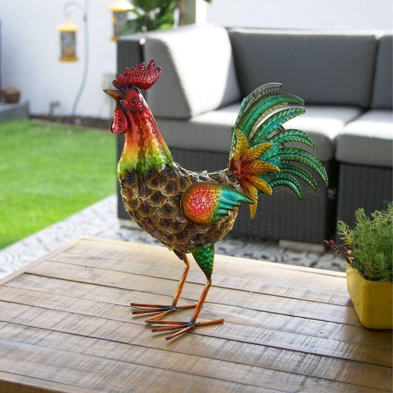 16" x 14" Outdoor Iron Rooster Yard Statue Brown - Alpine Corporation: Metallic Garden Decor