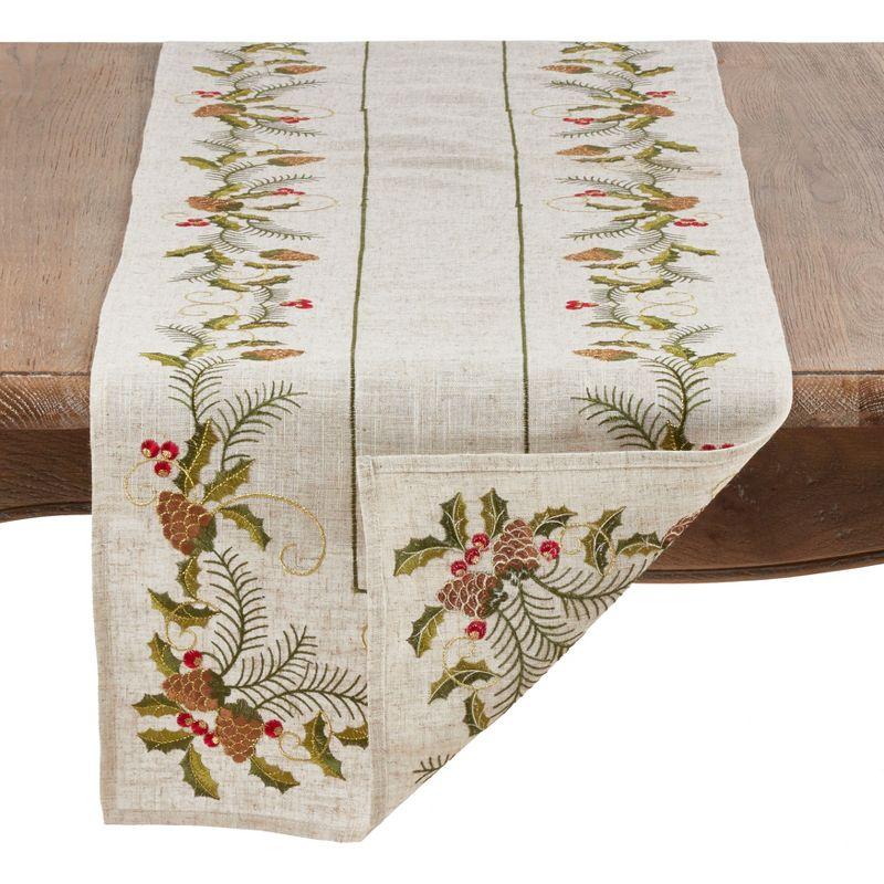 Saro Lifestyle Embroidered Pinecone and Holly Runner