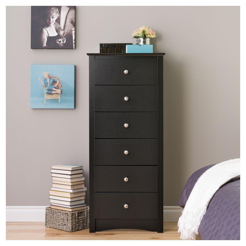 Black Vertical 6-Drawer Chest with Roller Glides