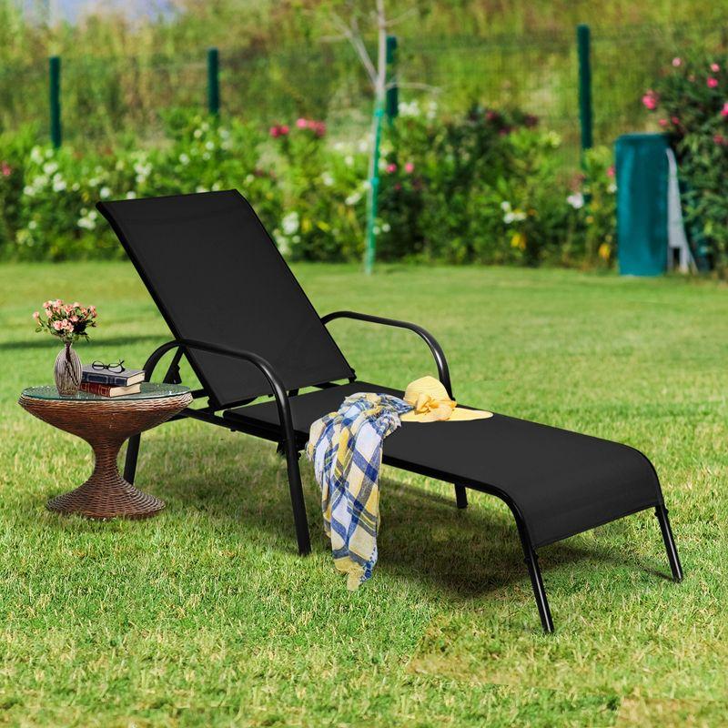 Tangkula 2PCS Adjustable Chaise Lounge Chair Recliner Patio Yard Outdoor w/ Armrest Black