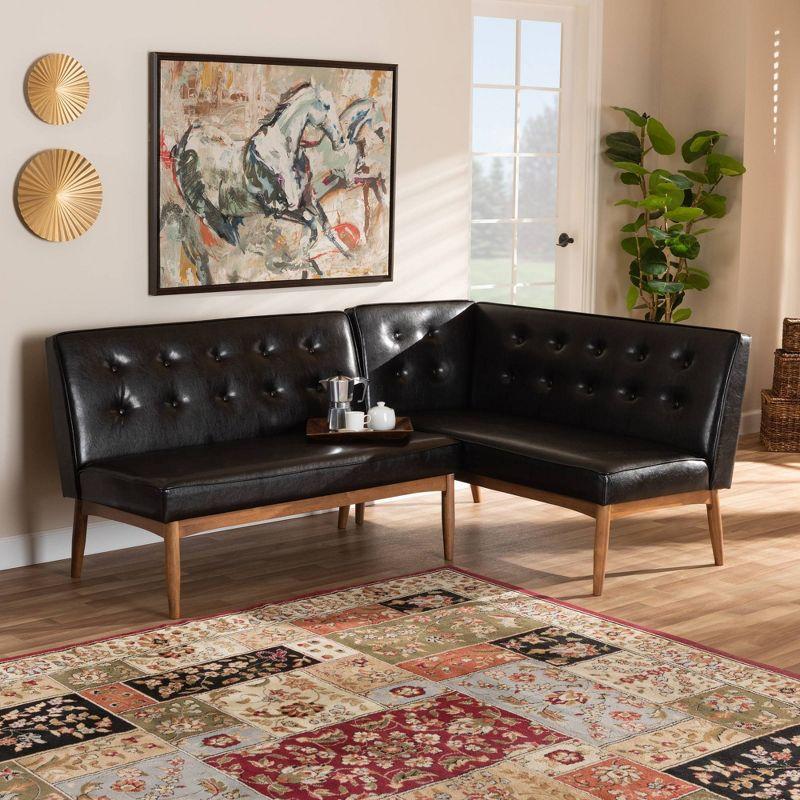 Arvid Dark Brown Faux Leather Tufted 2-Piece Dining Sofa Bench