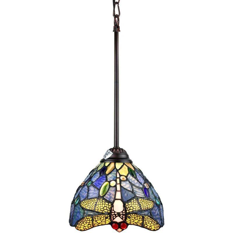 Chloe Lighting Sunniva Dragonfly Tiffany-Style 1 Light Mini-Pendant 8 Inch Wide