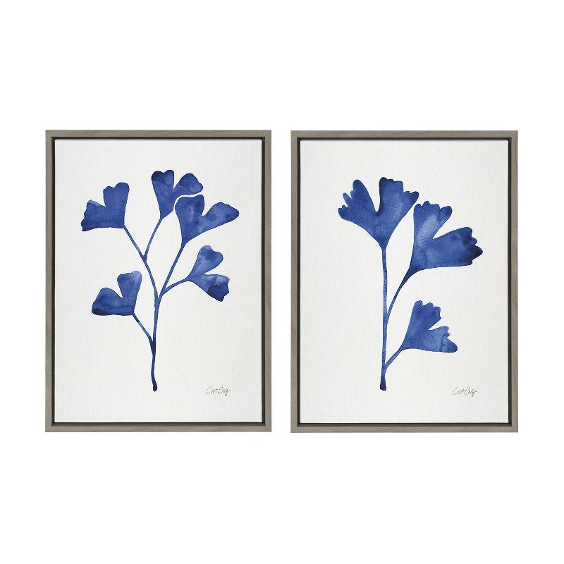 Kate and Laurel Sylvie Navy Ginkgo and Navy Ginkgo Trio Framed Canvas by Cat Coquillette