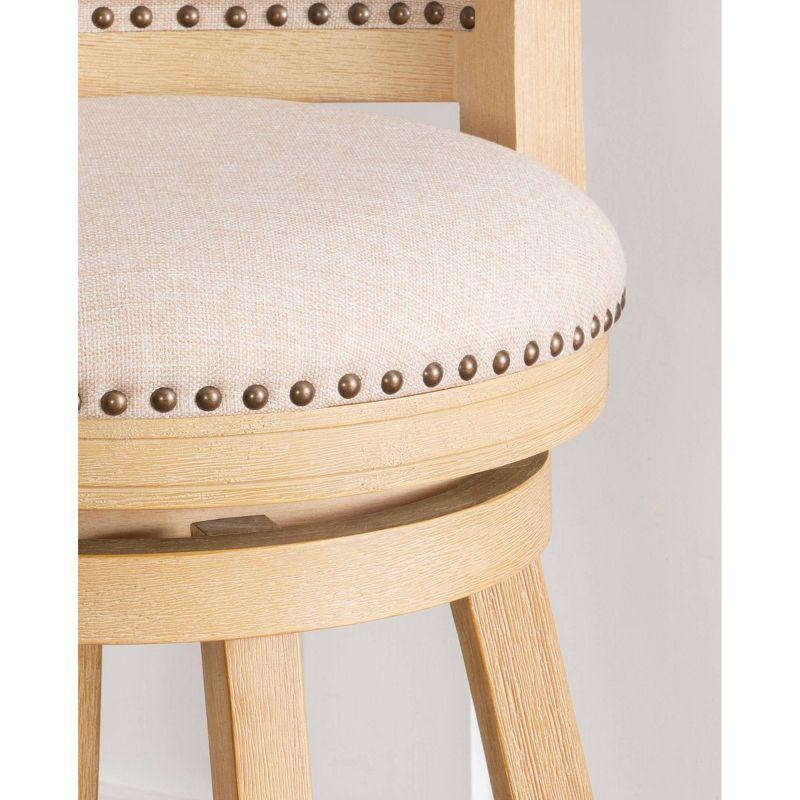 Tift Buff Nailhead Swivel Counter Height Barstool Gray - Linon: Solid Wood, Beige Linen Upholstery