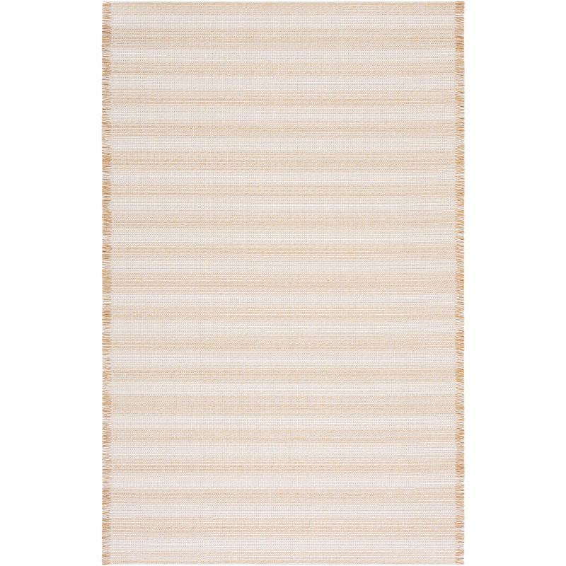 Ivory and Gold Flat Woven Striped Area Rug, 4' x 6'