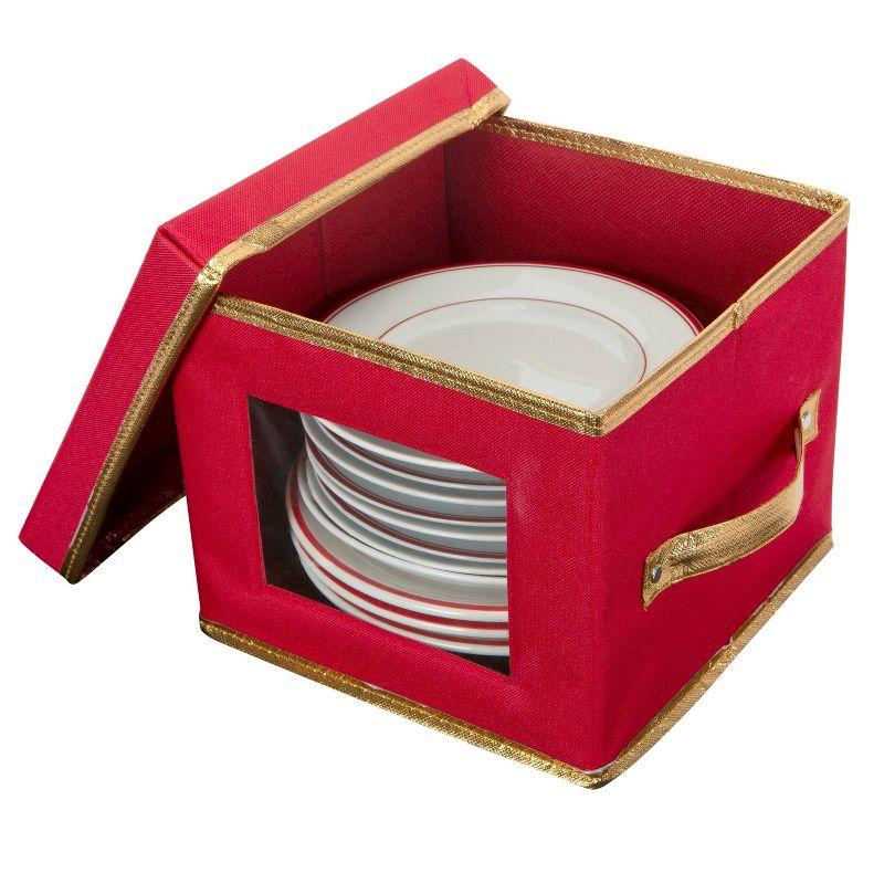 Salad Plate Dinnerware Storage Box - Simplify: Red Polyester China Storage, Plate Organizer, 9"x9"x8"