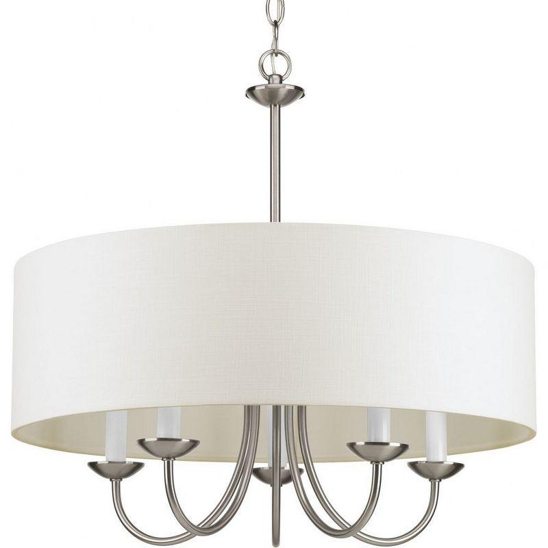 Brushed Nickel Drum Shade 5-Light Pendant with White Linen