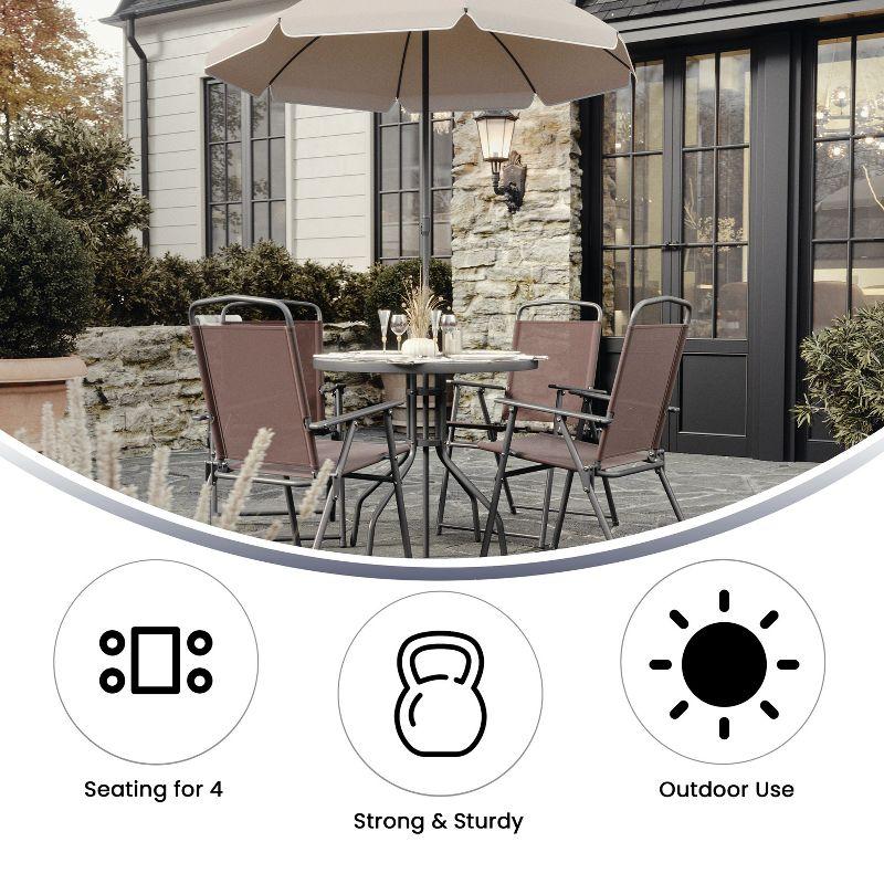 Flash Furniture Nantucket 6 Piece Patio Garden Set with Table, Umbrella and 4 Folding Chairs