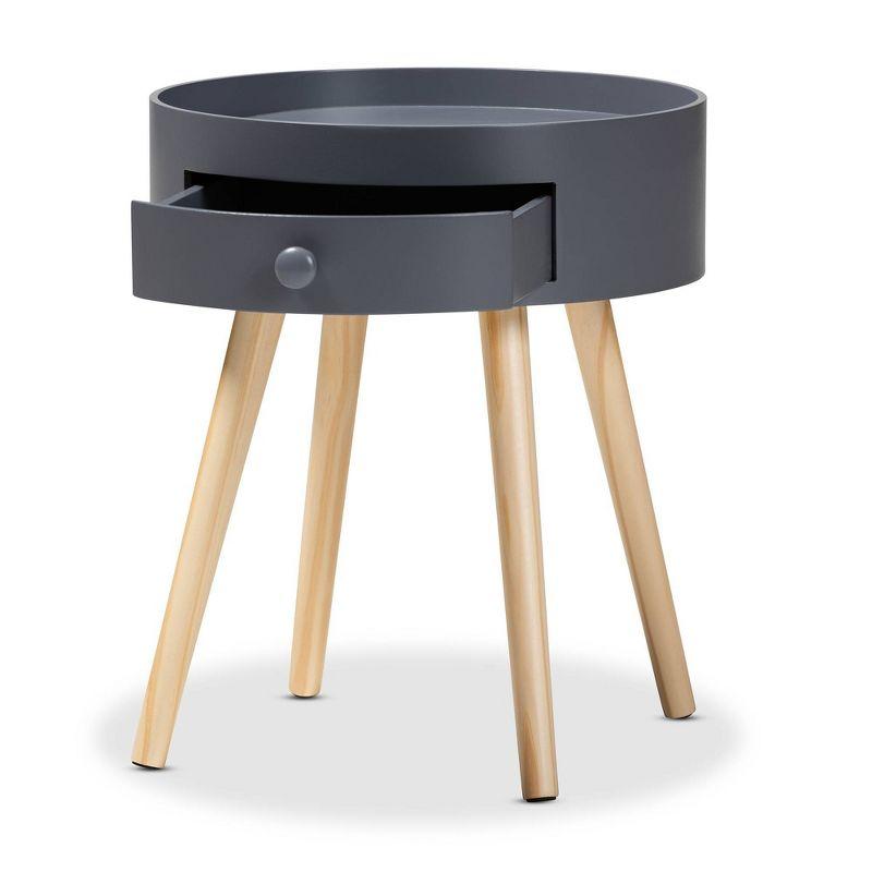 1 Drawer Jessen Wood Nightstand Gray - Baxton Studio: Bedside Table with Storage, Angled Legs