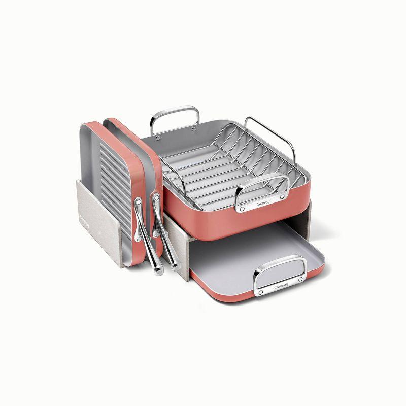 Caraway Home 7pc Square Cookware Set Perracotta: Nonstick Ceramic, Griddle Pans, Roasting Pan, Pot Lid Organizer