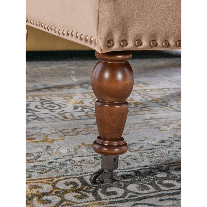 34.6" Isabelle Traditional Square Tufted Upholstered Wheeled Cocktail Ottoman Tan - Linon