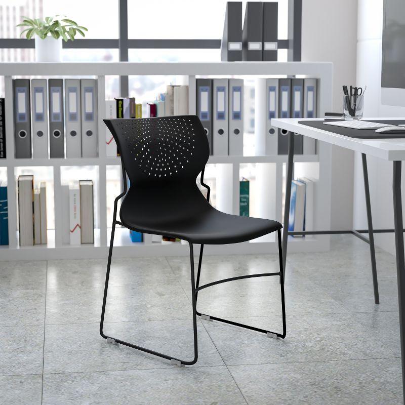 Black Metal Armless Stacking Chair with Perforated Back