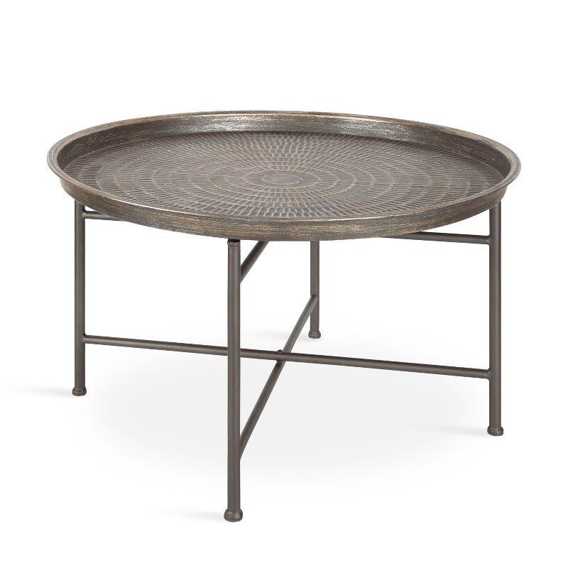 Mahdavi 25" Round Dark Silver Metal Coffee Table with Embossed Top