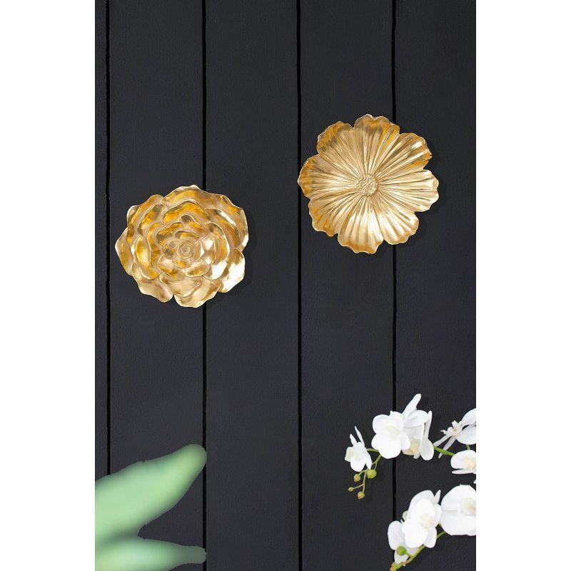 Set of 2 Floral Wall Accents Gold - A&B Home: Resin Botanical Art, Modern Decor with Hanging Loops