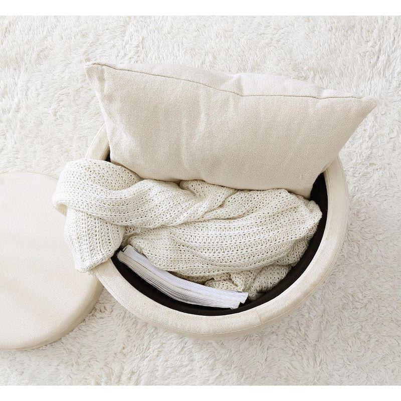 Ornavo Home Lawrence Round Storage Ottoman with Table Top Lid - Velvet Cream