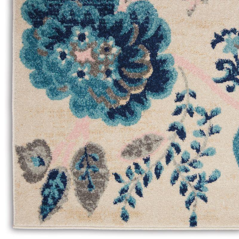 Elegant Ivory & Light Blue Floral Synthetic 6' x 9' Area Rug