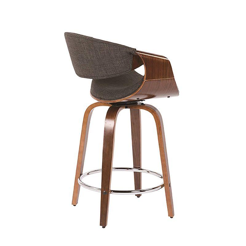 Set of 2 Curvini Upholstered Counter Height Barstools Charcoal/Walnut - LumiSource: Swivel, Chrome-Plated, Wood Legs