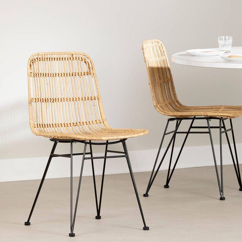 Bohemian Beige Rattan Dining Chair Set with Hairpin Legs