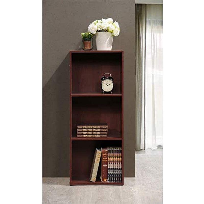 Hodedah HID23 High Quality 3 Shelf Home, Office, and School Organization Storage 35.67 Inch Tall Slim Bookcase Cabinets to Display Decor, Mahogany