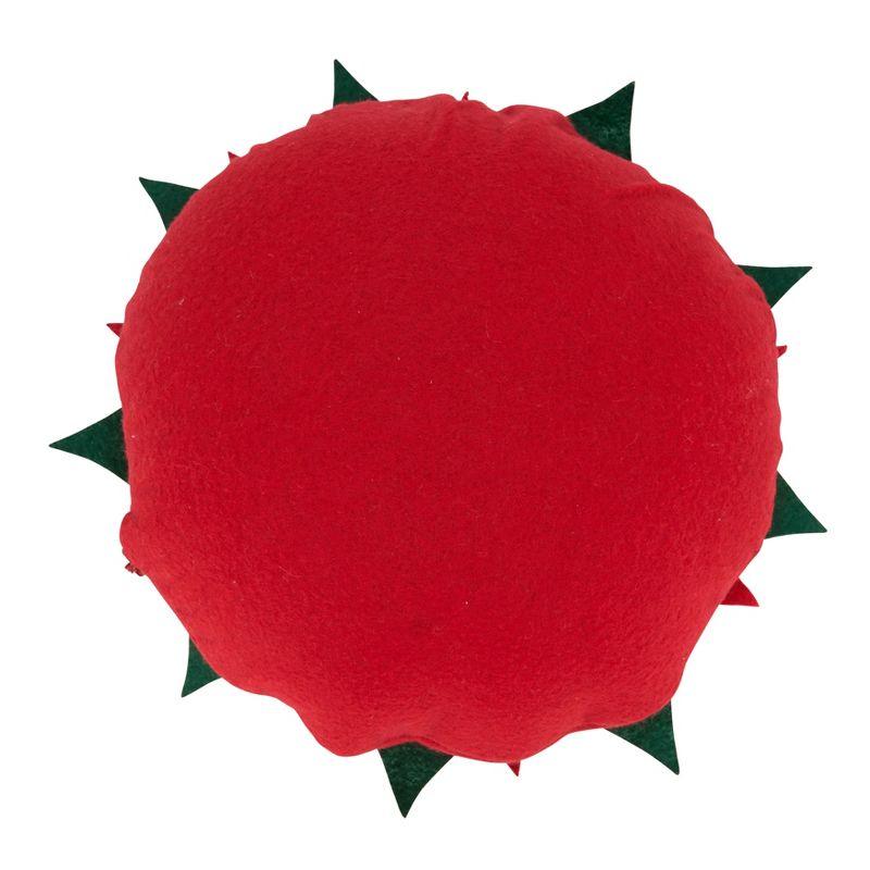 Festive Red Felt Poinsettia Round Throw Pillow