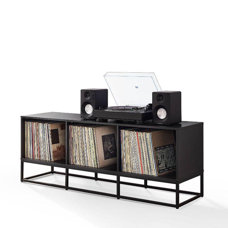 Black Steel Minimalist Media Console with Vinyl Storage