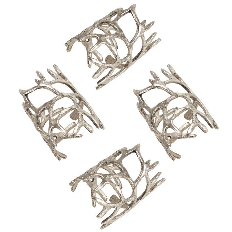 Silver Aluminum Wrapped Antlers Napkin Rings Set of 4