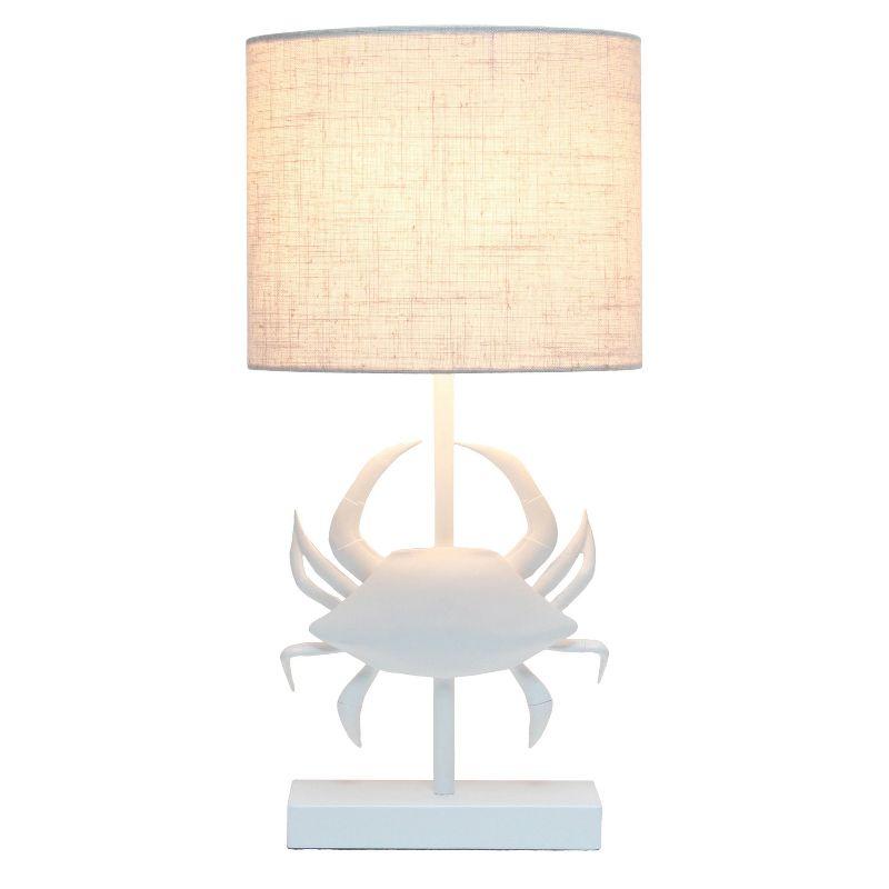Simple Designs 18.25" Shoreside Tall Coastal Pinching Crab Shaped Bedside Table Desk Lamp White: Nautical Decor, ETL Listed