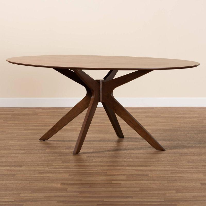 71" Monte Wood Oval Dining Table Walnut - Baxton Studio: Mid-Century, Seats Six, Splayed Legs