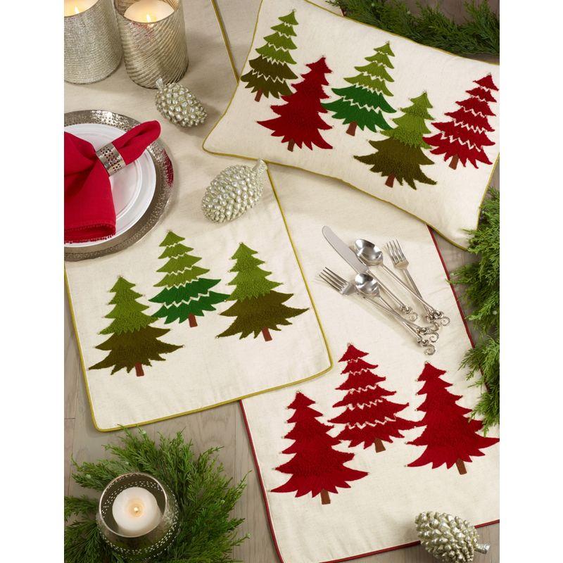 Saro Lifestyle Embroidered Christmas Tree Dining Table Runner, 16"x72", Red