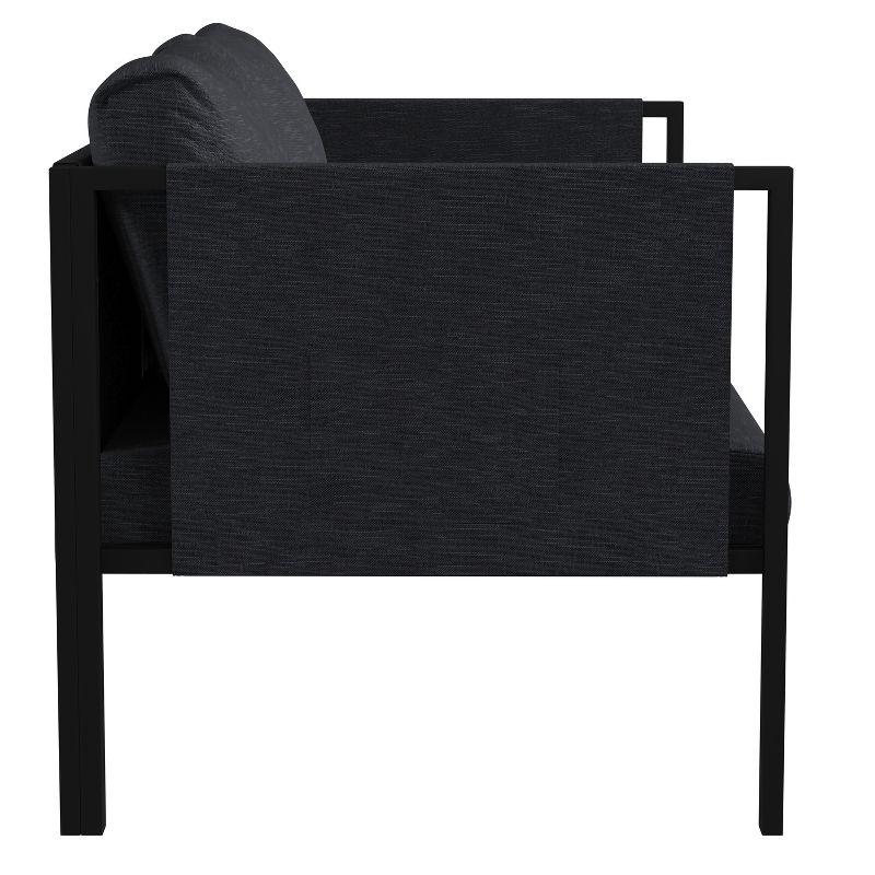 Flash Furniture Lea Indoor/Outdoor Loveseat with Cushions - Modern Steel Framed Chair with Storage Pockets, Black with Charcoal Cushions