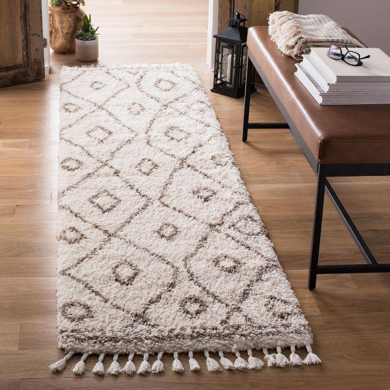 Ivory and Beige Moroccan Fringe Shag Runner Rug