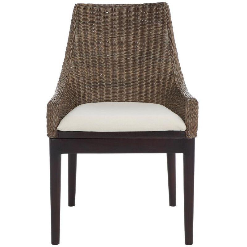 Zen Coastal Cream Woven Accent Chair with Mahogany Legs