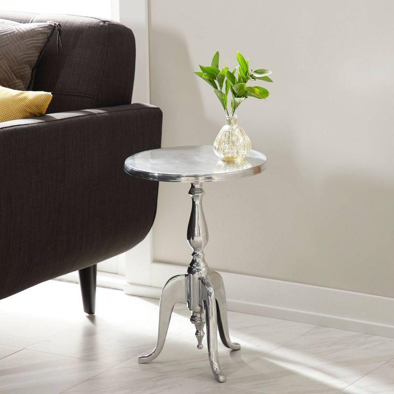 Metal Pedestal Table Silver - Olivia & May: Round Aluminum Side, Curved Legs, Traditional Style