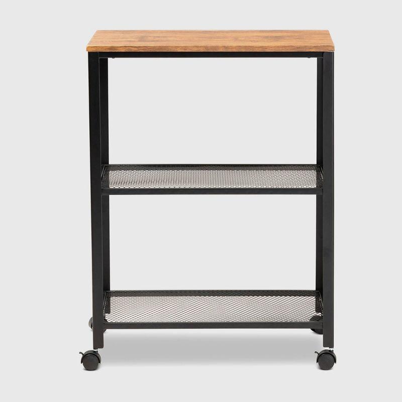 Verna Oak Brown and Black Wood Kitchen Serving Cart with Storage