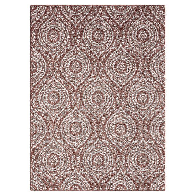 Terracotta & Ivory Moroccan Damask 8' x 10' Synthetic Outdoor Rug