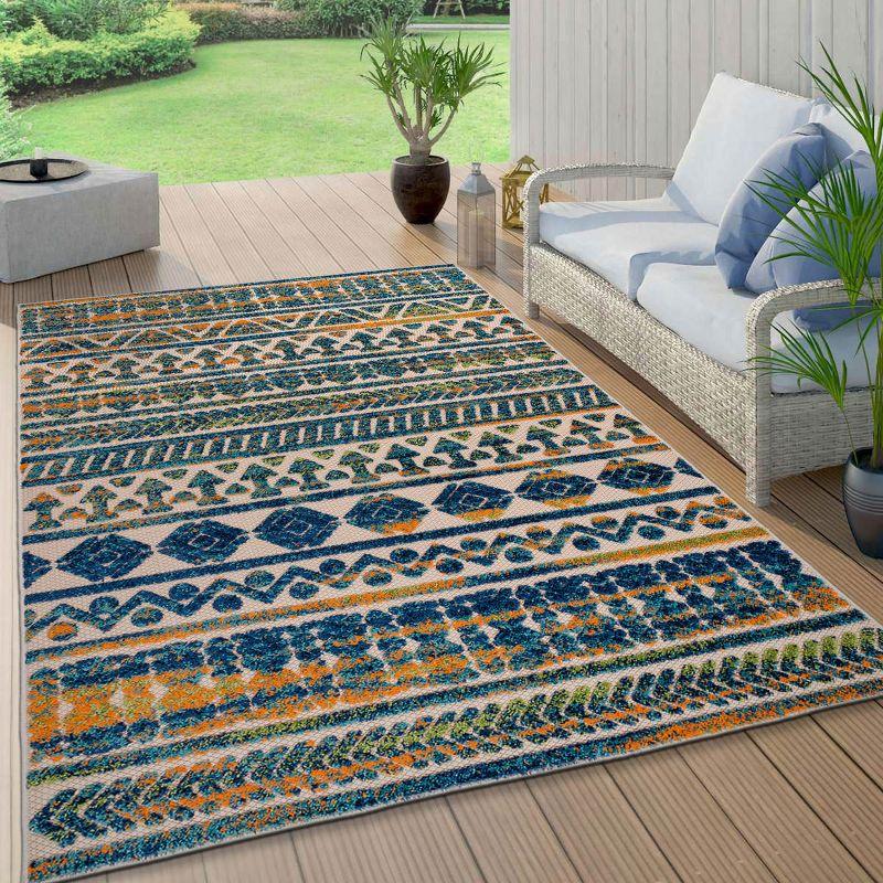 World Rug Gallery Modern Stripes Faded Geometric Indoor/Outdoor Area Rug