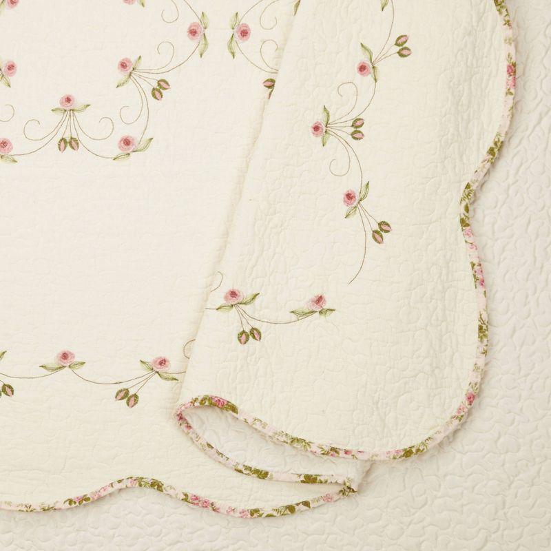 King Pink Cotton Embroidered Quilt Set with Floral Pattern