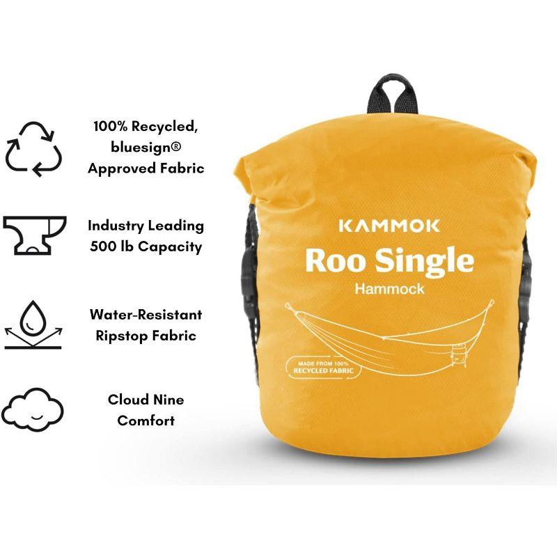 Kammok Roo Single Hammock with Stuff Sack | Waterproof Ripstop Nylon, Gear Loops | Lightweight for Camping and Backpacking, Sunflower Gold