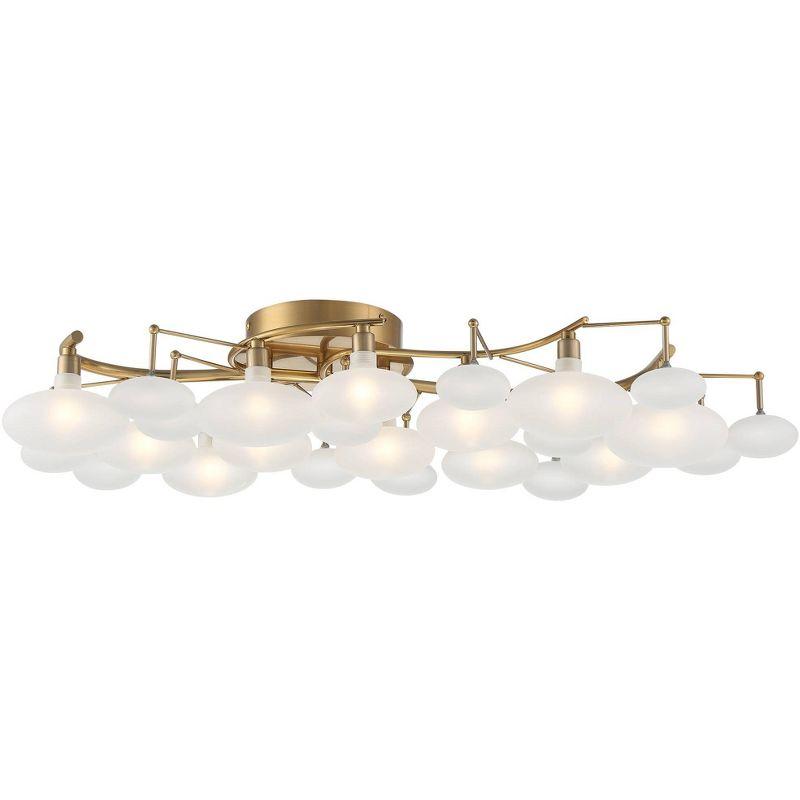 Warm Brass and Frosted Glass 12-Light Semi-Flush Mount Ceiling Fixture