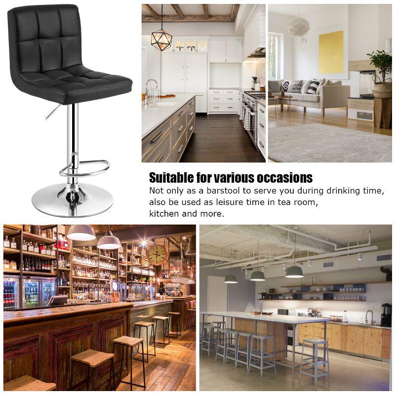 Costway Set of 2 Bar Stools PU Leather Adjustable Barstool Swivel Pub Chairs Black Full Back