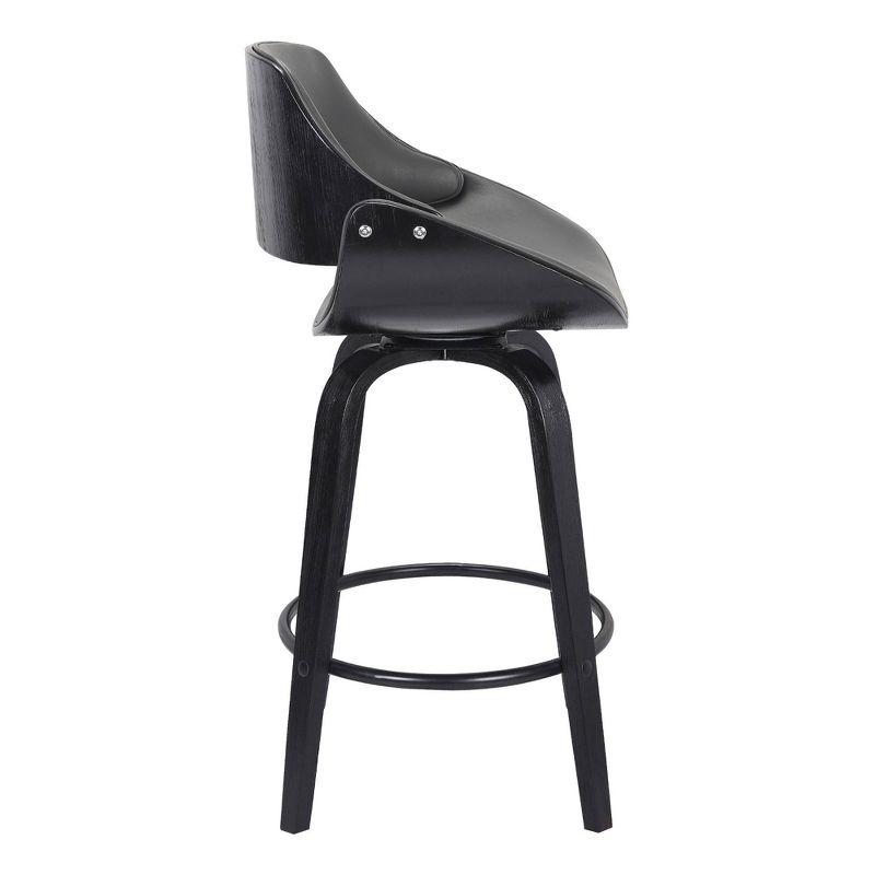 Black Faux Leather and Walnut Swivel Bar Stool