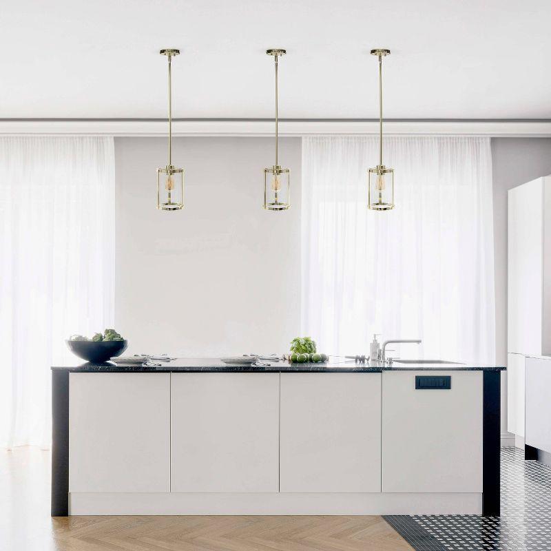 1-Light 9.25" Modern Farmhouse Adjustable Hanging Cylindrical Clear Glass Pendant Fixture with Metal Accent Gold - Lalia Home: UL Listed