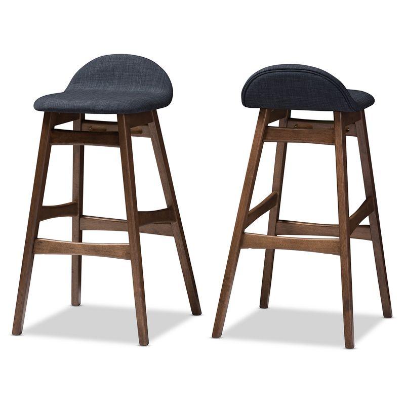 Baxton Studio 2pc 30" Fabric Upholstered Wood Finishing Barstool Dark Blue: Mid-Century Modern, Rubberwood Frame, Fixed Height