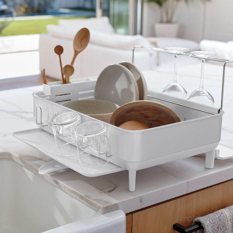 simplehuman Kitchen Dish Drying Rack with Swivel Spout, Fingerprint-Proof Stainless Steel Frame