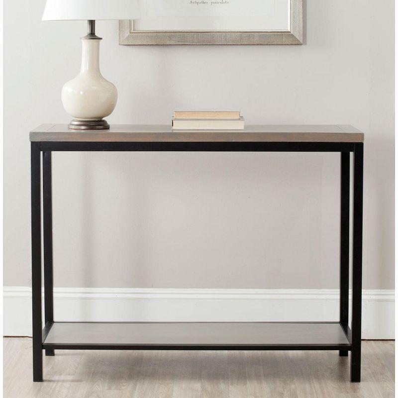 Transitional Ash Grey Elm Wood Console Table with Metal Legs and Storage