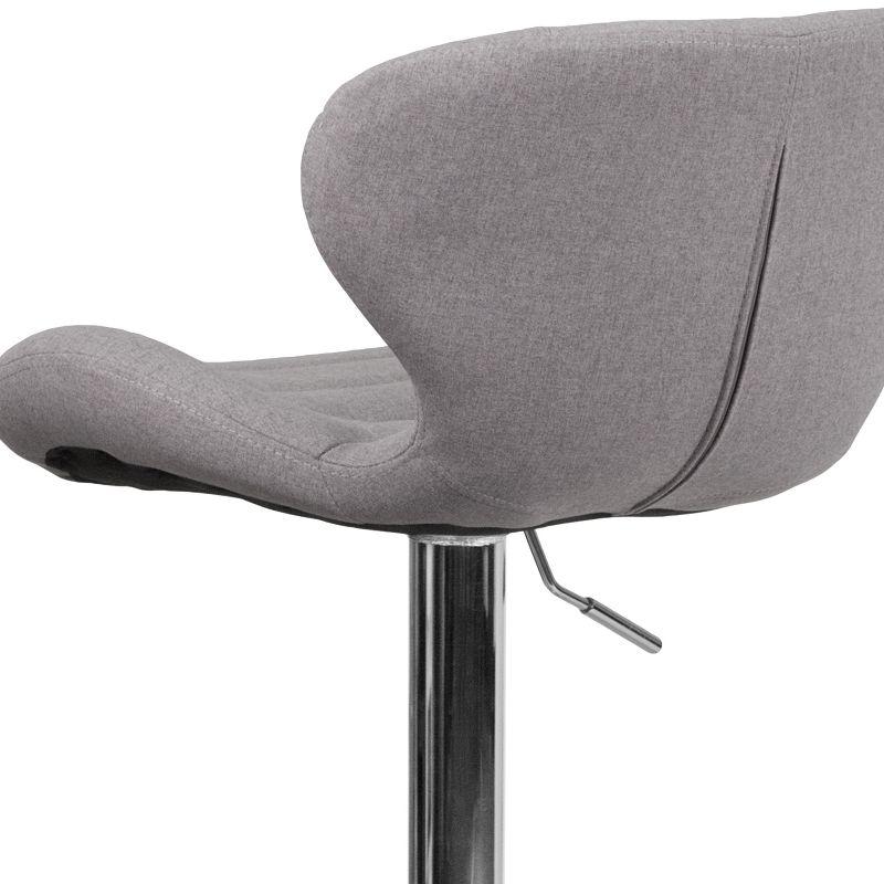 Adjustable Gray Fabric Bar Stool with Chrome Base