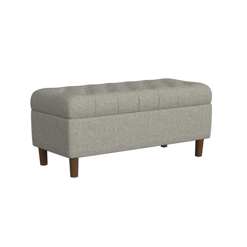 Button Tufted Storage Bench with Cone Wood Legs Gray - HomePop: Hinged Lid, Bedroom Ottoman