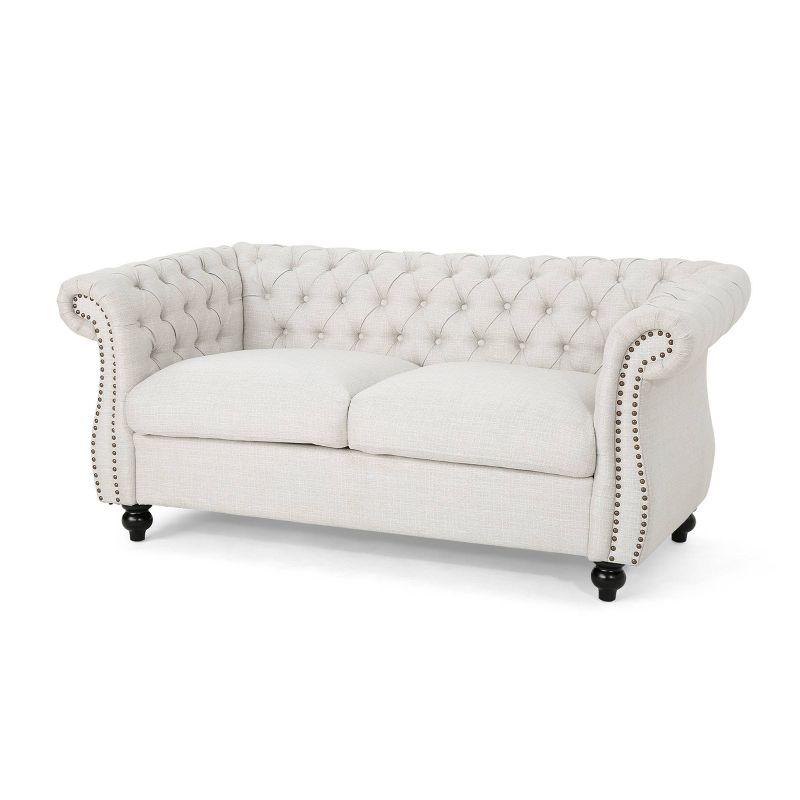 Somerville Traditional Chesterfield Loveseat Beige - Christopher Knight Home: Upholstered, Nailhead Trim, Wood Frame